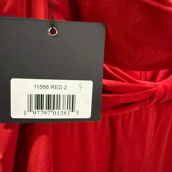 Mac Duggal Red Dress Midi Keyhole cutout long sleeves holiday party Size 2 NWT - Picture 3 of 7